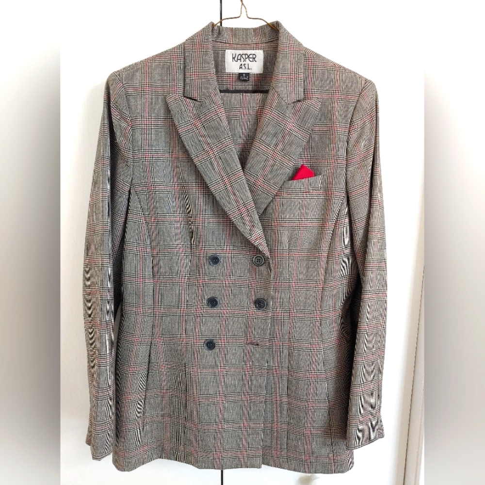 Womens Kasper A.S.L. Pantsuit Black and Red Plaid - Size 8